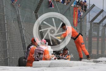 World © Octane Photographic Ltd. Formula 1 – British Grand Prix - Silverstone. Sunday 3rd July 2022. Race. Alfa Romeo F1 Team Orlen C42 - Guanyu Zhou'scar is removed from the barrier.