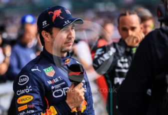 World © Octane Photographic Ltd. Formula 1 – British Grand Prix - Silverstone. Sunday 3rd July 2022. Parc Ferme. Oracle Red Bull Racing RB18 – Sergio Perez.