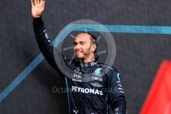 World © Octane Photographic Ltd. Formula 1 – British Grand Prix - Silverstone. Sunday 3rd July 2022. Podium. Mercedes-AMG Petronas F1 Team F1 W13 - Lewis Hamilton.