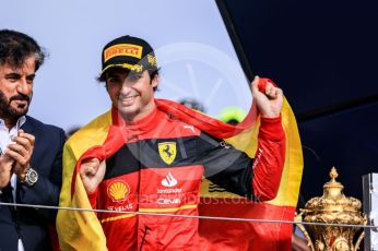 World © Octane Photographic Ltd. Formula 1 – British Grand Prix - Silverstone. Sunday 3rd July 2022. Podium. Scuderia Ferrari F1-75 - Carlos Sainz.