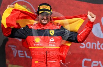 World © Octane Photographic Ltd. Formula 1 – British Grand Prix - Silverstone. Sunday 3rd July 2022. Podium. Scuderia Ferrari F1-75 - Carlos Sainz.