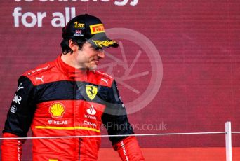 World © Octane Photographic Ltd. Formula 1 – British Grand Prix - Silverstone. Sunday 3rd July 2022. Podium. Scuderia Ferrari F1-75 - Carlos Sainz.