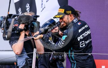 World © Octane Photographic Ltd. Formula 1 – British Grand Prix - Silverstone. Sunday 3rd July 2022. Podium. Mercedes-AMG Petronas F1 Team F1 W13 - Lewis Hamilton.