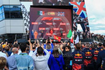 World © Octane Photographic Ltd. Formula 1 – British Grand Prix - Silverstone. Sunday 3rd July 2022. Podium. Scuderia Ferrari F1-75 - Carlos Sainz, Oracle Red Bull Racing RB18 – Sergio Perez and Mercedes-AMG Petronas F1 Team F1 W13 - Lewis Hamilton.