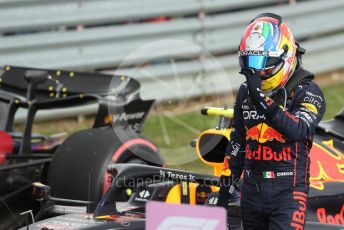 World © Octane Photographic Ltd. Formula 1 – British Grand Prix - Silverstone. Sunday 3rd July 2022. Parc Ferme. Oracle Red Bull Racing RB18 – Sergio Perez.