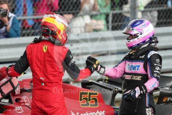 World © Octane Photographic Ltd. Formula 1 – British Grand Prix - Silverstone. Sunday 3rd July 2022. Parc Ferme. Scuderia Ferrari F1-75 - Carlos Sainz and BWT Alpine F1 Team A522 - Fernando Alonso - The only 2 Spanish F1 winners.