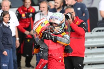 World © Octane Photographic Ltd. Formula 1 – British Grand Prix - Silverstone. Sunday 3rd July 2022. Parc Ferme. Scuderia Ferrari F1-75 - Carlos Sainz and McLaren F1 Team MCL36 - Daniel Ricciardo.