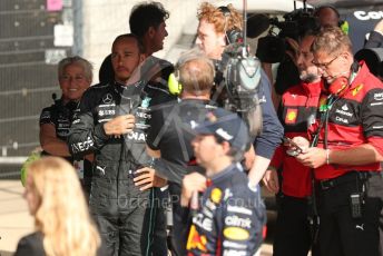 World © Octane Photographic Ltd. Formula 1 – British Grand Prix - Silverstone. Sunday 3rd July 2022. Parc Ferme. Mercedes-AMG Petronas F1 Team F1 W13 - Lewis Hamilton.