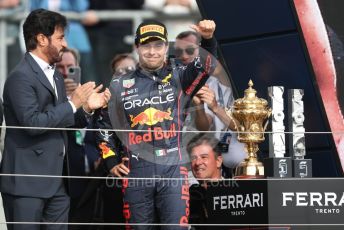 World © Octane Photographic Ltd. Formula 1 – British Grand Prix - Silverstone. Sunday 3rd July 2022. Podium. Oracle Red Bull Racing RB18 – Sergio Perez.