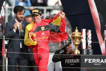 World © Octane Photographic Ltd. Formula 1 – British Grand Prix - Silverstone. Sunday 3rd July 2022. Podium. Scuderia Ferrari F1-75 - Carlos Sainz.