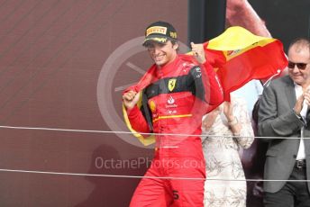 World © Octane Photographic Ltd. Formula 1 – British Grand Prix - Silverstone. Sunday 3rd July 2022. Podium. Scuderia Ferrari F1-75 - Carlos Sainz.