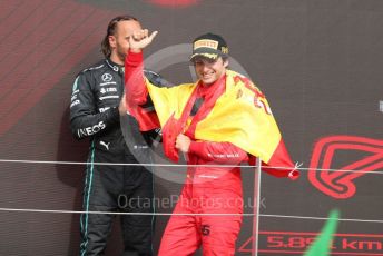 World © Octane Photographic Ltd. Formula 1 – British Grand Prix - Silverstone. Sunday 3rd July 2022. Podium. Scuderia Ferrari F1-75 - Carlos Sainz.