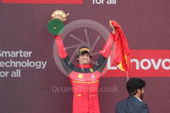 World © Octane Photographic Ltd. Formula 1 – British Grand Prix - Silverstone. Sunday 3rd July 2022. Podium. Scuderia Ferrari F1-75 - Carlos Sainz.