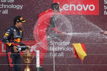 World © Octane Photographic Ltd. Formula 1 – British Grand Prix - Silverstone. Sunday 3rd July 2022. Podium. Scuderia Ferrari F1-75 - Carlos Sainz and Oracle Red Bull Racing RB18 – Sergio Perez