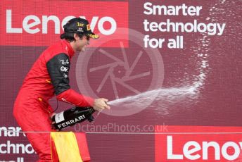 World © Octane Photographic Ltd. Formula 1 – British Grand Prix - Silverstone. Sunday 3rd July 2022. Podium. Scuderia Ferrari F1-75 - Carlos Sainz.