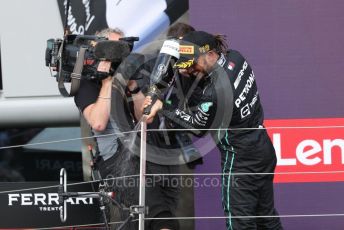 World © Octane Photographic Ltd. Formula 1 – British Grand Prix - Silverstone. Sunday 3rd July 2022. Podium. Mercedes-AMG Petronas F1 Team F1 W13 - Lewis Hamilton.