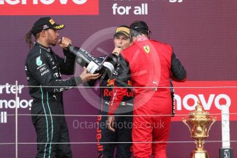 World © Octane Photographic Ltd. Formula 1 – British Grand Prix - Silverstone. Sunday 3rd July 2022. Podium. Scuderia Ferrari F1-75 - Carlos Sainz, Oracle Red Bull Racing RB18 – Sergio Perez and Mercedes-AMG Petronas F1 Team F1 W13 - Lewis Hamilton.