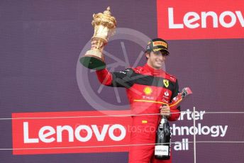 World © Octane Photographic Ltd. Formula 1 – British Grand Prix - Silverstone. Sunday 3rd July 2022. Podium. Scuderia Ferrari F1-75 - Carlos Sainz.