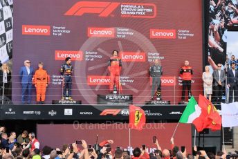 World © Octane Photographic Ltd. Formula 1 – British Grand Prix - Silverstone. Sunday 3rd July 2022. Podium. Scuderia Ferrari F1-75 - Carlos Sainz, Oracle Red Bull Racing RB18 – Sergio Perez and Mercedes-AMG Petronas F1 Team F1 W13 - Lewis Hamilton.