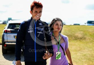 World © Octane Photographic Ltd. Formula 1 – British Grand Prix - Silverstone. Sunday 3rd July 2022. Paddock. Williams Racing FW44 - Alex Albon and pro-golfer girlfriend Lily Muni.