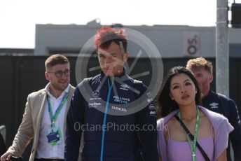 World © Octane Photographic Ltd. Formula 1 – British Grand Prix - Silverstone. Sunday 3rd July 2022. Paddock. Williams Racing FW44 - Alex Albon and pro-golfer girlfriend Lily Muni.