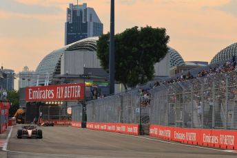 World © Octane Photographic Ltd. Formula 1 – Singapore Grand Prix - Marina Bay, Singapore. Friday 30th September 2022. Practice 1. Scuderia Ferrari F1-75 - Carlos Sainz and Oracle Red Bull Racing RB18 – Sergio Perez.
