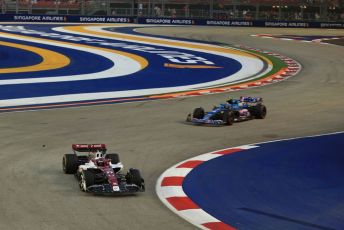 World © Octane Photographic Ltd. Formula 1 – Singapore Grand Prix - Marina Bay, Singapore. Friday 30th September 2022. Practice 1. Alfa Romeo F1 Team Orlen C42 - Valtteri Bottas and BWT Alpine F1 Team A522 - Esteban Ocon.
