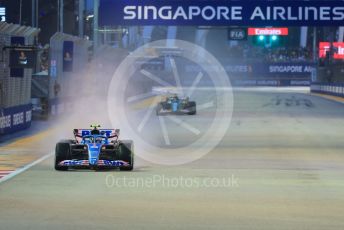 World © Octane Photographic Ltd. Formula 1 – Singapore Grand Prix - Marina Bay, Singapore. Saturday 1st October 2022. Practice 3. BWT Alpine F1 Team A522 - Esteban Ocon and Aston Martin Aramco Cognizant F1 Team AMR22 - Lance Stroll.