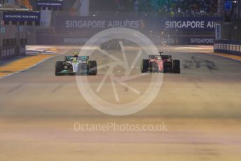 World © Octane Photographic Ltd. Formula 1 – Singapore Grand Prix - Marina Bay, Singapore. Saturday 1st October 2022. Practice 3. Mercedes-AMG Petronas F1 Team F1 W13 - Lewis Hamilton and Scuderia Ferrari F1-75 - Charles Leclerc.