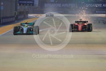 World © Octane Photographic Ltd. Formula 1 – Singapore Grand Prix - Marina Bay, Singapore. Saturday 1st October 2022. Practice 3. Mercedes-AMG Petronas F1 Team F1 W13 - Lewis Hamilton and Scuderia Ferrari F1-75 - Charles Leclerc.