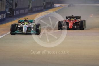 World © Octane Photographic Ltd. Formula 1 – Singapore Grand Prix - Marina Bay, Singapore. Saturday 1st October 2022. Practice 3. Mercedes-AMG Petronas F1 Team F1 W13 - Lewis Hamilton and Scuderia Ferrari F1-75 - Charles Leclerc.