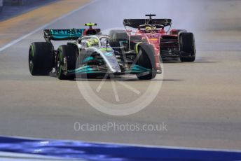 World © Octane Photographic Ltd. Formula 1 – Singapore Grand Prix - Marina Bay, Singapore. Saturday 1st October 2022. Practice 3. Mercedes-AMG Petronas F1 Team F1 W13 - Lewis Hamilton and Scuderia Ferrari F1-75 - Charles Leclerc.