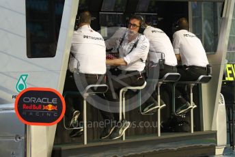 World © Octane Photographic Ltd. Formula 1 – Singapore Grand Prix - Marina Bay, Singapore. Saturday 1st October 2022. Practice 3. Mercedes-AMG Petronas F1 Team pitwall.