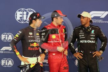 World © Octane Photographic Ltd. Formula 1 – Singapore Grand Prix - Marina Bay, Singapore. Saturday 1st October 2022. Qualifying. Scuderia Ferrari F1-75 - Charles Leclerc finishes on pole followed by Oracle Red Bull Racing RB18 – Sergio Perez and Mercedes-AMG Petronas F1 Team F1 W13 - Lewis Hamilton.