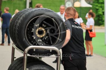 World © Octane Photographic Ltd. Formula 1 – Singapore Grand Prix - Marina Bay, Singapore. Saturday 1st October 2022. Paddock. Mercedes-AMG Petronas F1 Team Intermediate Pirelli tyres.