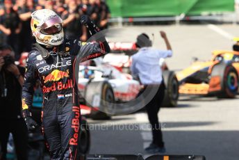 World © Octane Photographic Ltd. Formula 1 – Spanish Grand Prix - Circuit de Barcelona-Catalunya. Sunday 22nd May 2022 Parc Ferme. Oracle Red Bull Racing RB18 – Max Verstappen.