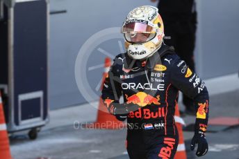 World © Octane Photographic Ltd. Formula 1 – Spanish Grand Prix - Circuit de Barcelona-Catalunya. Sunday 22nd May 2022 Parc Ferme. Oracle Red Bull Racing RB18 – Max Verstappen.