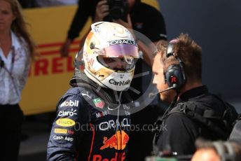 World © Octane Photographic Ltd. Formula 1 – Spanish Grand Prix - Circuit de Barcelona-Catalunya. Sunday 22nd May 2022 Parc Ferme. Oracle Red Bull Racing RB18 – Max Verstappen.