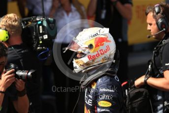 World © Octane Photographic Ltd. Formula 1 – Spanish Grand Prix - Circuit de Barcelona-Catalunya. Sunday 22nd May 2022 Parc Ferme. Oracle Red Bull Racing RB18 – Max Verstappen.