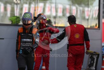 World © Octane Photographic Ltd. Formula 1 – Spanish Grand Prix - Circuit de Barcelona-Catalunya. Sunday 22nd May 2022 Parc Ferme. McLaren F1 Team MCL36 - Daniel Ricciardo and Scuderia Ferrari F1-75 - Carlos Sainz