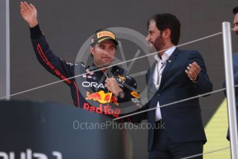 World © Octane Photographic Ltd. Formula 1 – Spanish Grand Prix - Circuit de Barcelona-Catalunya. Sunday 22nd May 2022 Podium. Oracle Red Bull Racing RB18 – Sergio Perez.