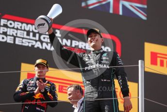 World © Octane Photographic Ltd. Formula 1 – Spanish Grand Prix - Circuit de Barcelona-Catalunya. Sunday 22nd May 2022 Podium. Oracle Red Bull Racing RB18 – Max Verstappen and Mercedes-AMG Petronas F1 Team F1 W13 - George Russell.