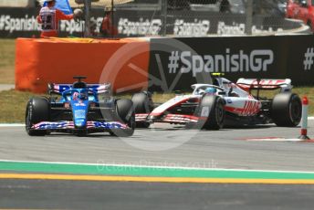 World © Octane Photographic Ltd. Formula 1 – Spanish Grand Prix - Circuit de Barcelona-Catalunya. Friday 20th May 2022 Practice 1. BWT Alpine F1 Team A522 - Fernando Alonso and Haas F1 Team VF-22 - Mick Schumacher.