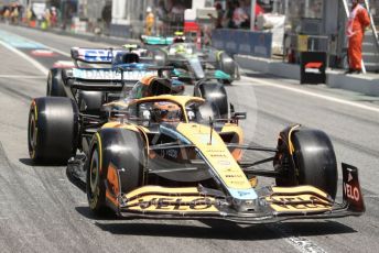 World © Octane Photographic Ltd. Formula 1 – Spanish Grand Prix - Circuit de Barcelona-Catalunya. Friday 20th May 2022 Practice 1. McLaren F1 Team MCL36 - Daniel Ricciardo and Mercedes-AMG Petronas F1 Team F1 W13 - Lewis Hamilton.