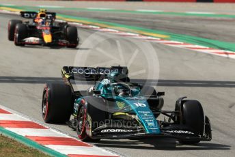 World © Octane Photographic Ltd. Formula 1 – Spanish Grand Prix - Circuit de Barcelona-Catalunya. Saturday 21st May 2022 Qualifying. Aston Martin Aramco Cognizant F1 Team AMR22 - Lance Stroll and Oracle Red Bull Racing RB18 – Sergio Perez.