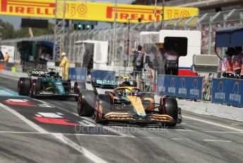 World © Octane Photographic Ltd. Formula 1 – Spanish Grand Prix - Circuit de Barcelona-Catalunya. Saturday 21st May 2022 Qualifying. McLaren F1 Team MCL36 - Lando Norris and Aston Martin Aramco Cognizant F1 Team AMR22 - Lance Stroll.