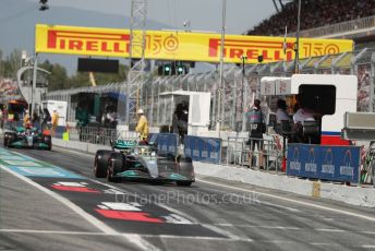 World © Octane Photographic Ltd. Formula 1 – Spanish Grand Prix - Circuit de Barcelona-Catalunya. Saturday 21st May 2022 Qualifying. Mercedes-AMG Petronas F1 Team F1 W13 - Lewis Hamilton and George Russell.