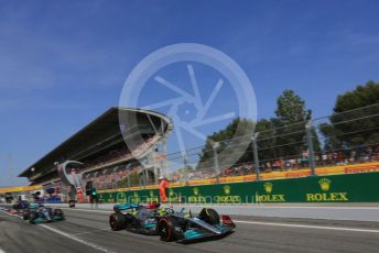 World © Octane Photographic Ltd. Formula 1 – Spanish Grand Prix - Circuit de Barcelona-Catalunya. Saturday 21st May 2022 Qualifying. Mercedes-AMG Petronas F1 Team F1 W13 - Lewis Hamilton and George Russell.