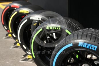 World © Octane Photographic Ltd. Formula 1 – Spanish Grand Prix - Circuit de Barcelona-Catalunya. Saturday 21st May 2022 Paddock. Pirelli F1 tyre range