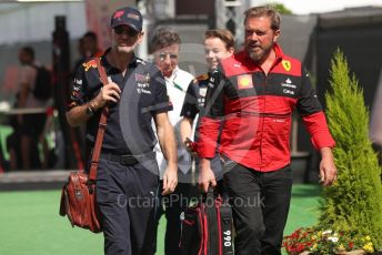 World © Octane Photographic Ltd. Formula 1 – Spanish Grand Prix - Circuit de Barcelona-Catalunya. Saturday 21st May 2022 Paddock. Oracle Red Bull Racing Chief Technical Officer - Adrian Newey and Scuderia Ferrari Gino Rosato.